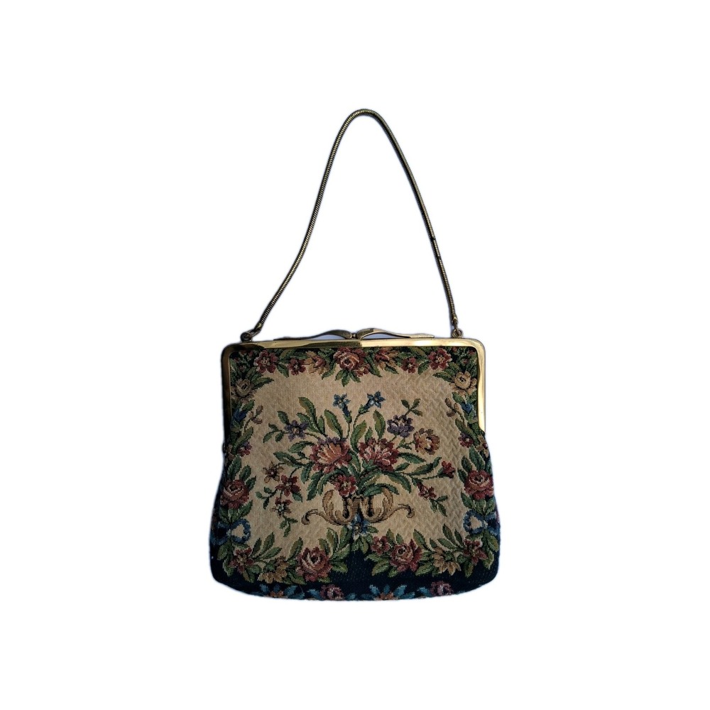 Vtg Tapestry Floral Hand Bag purse Multi Colored Cottagecore Floral